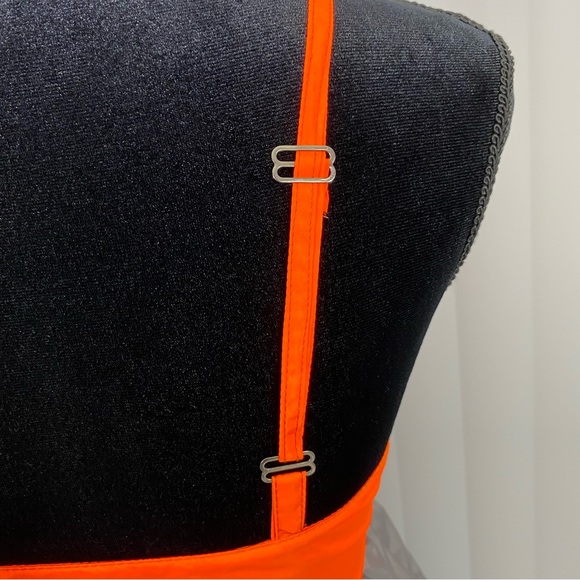 LUSIFER x MO&CO Ruched Nylon Parachute Maxi Dress Gray Neon Orange Size Small - Picture 14 of 16